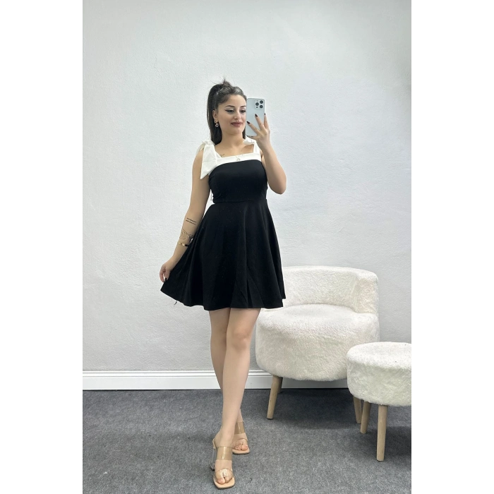 Fiyonk Detaylı Elbise Siyahbeyaz - 583221.1592.