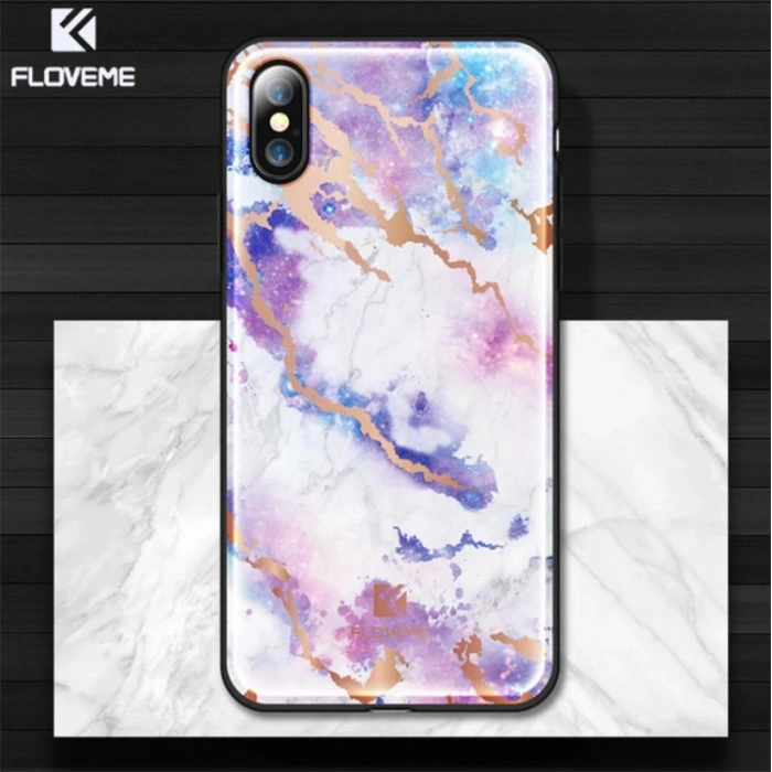 Floveme İPhone  X Xs Mermer Desenli Premium Silikon Kılıf-(1903)