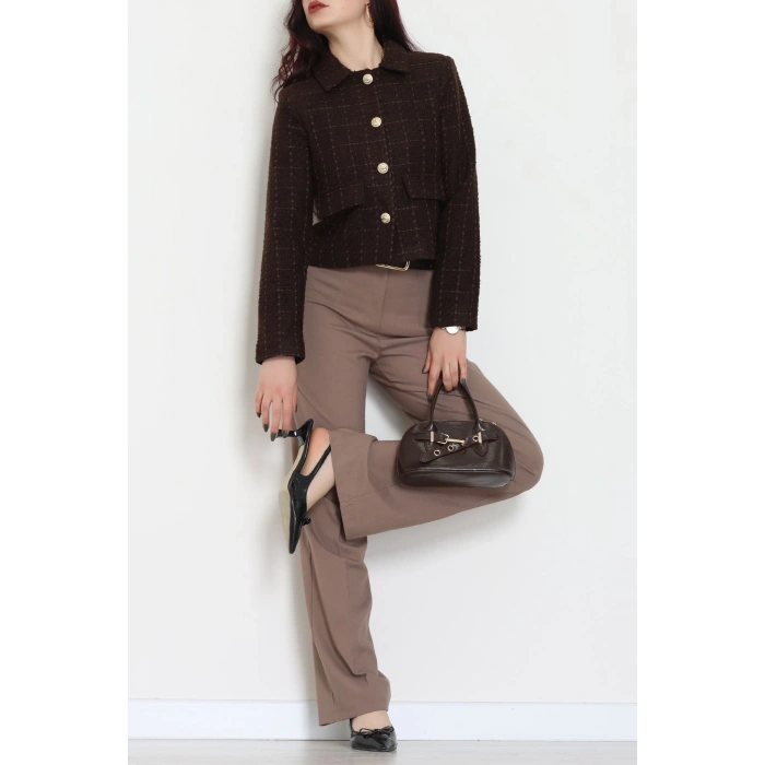 Full Lamine İçi Astarlı Tüvit Ceket Kahve - 51244.1347.