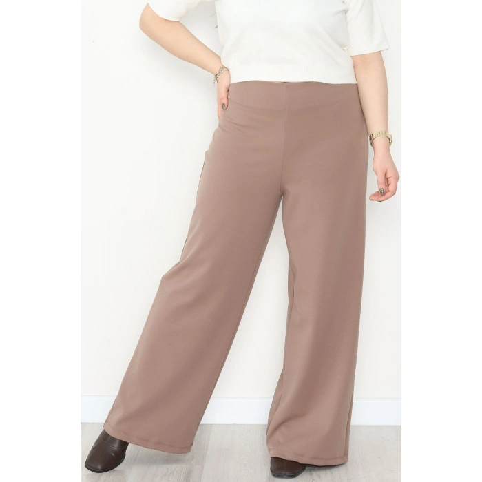 Full Likra İthal Krep Yandan Fermuarlı Büyük Beden Pantolon Vizon - 90162.1837.