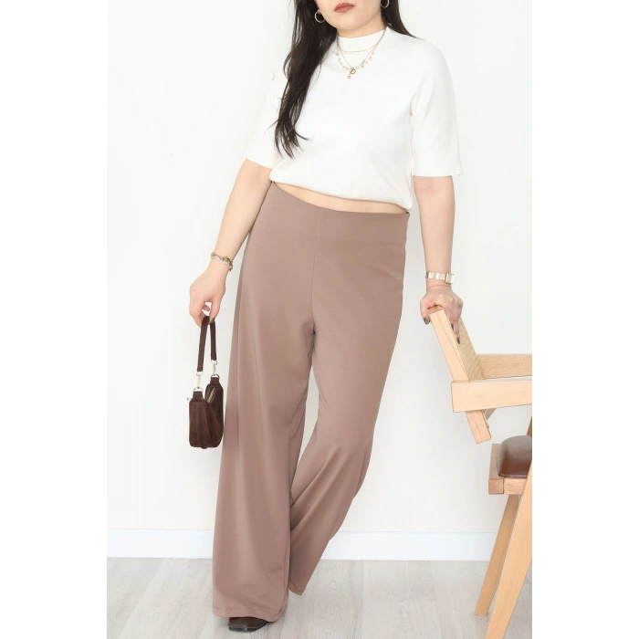 Full Likra İthal Krep Yandan Fermuarlı Büyük Beden Pantolon Vizon - 90162.1837.