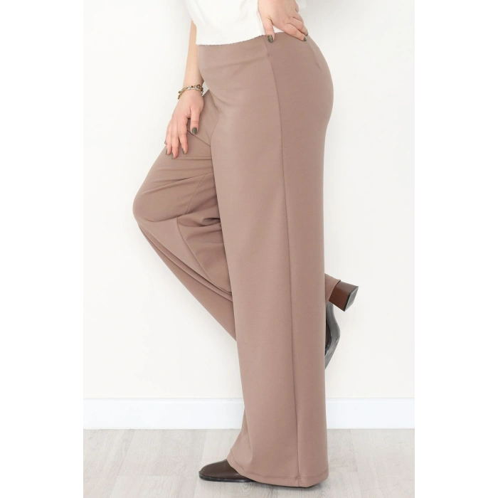 Full Likra İthal Krep Yandan Fermuarlı Büyük Beden Pantolon Vizon - 90162.1837.