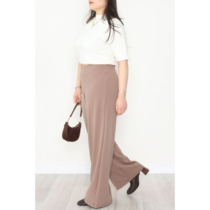 Full Likra İthal Krep Yandan Fermuarlı Büyük Beden Pantolon Vizon - 90162.1837.