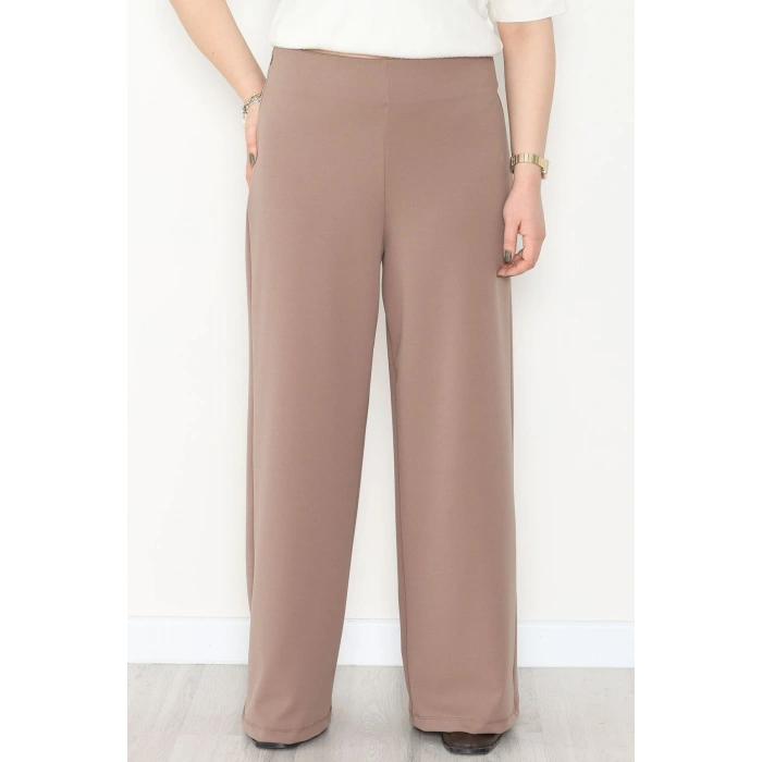 Full Likra İthal Krep Yandan Fermuarlı Büyük Beden Pantolon Vizon - 90162.1837.