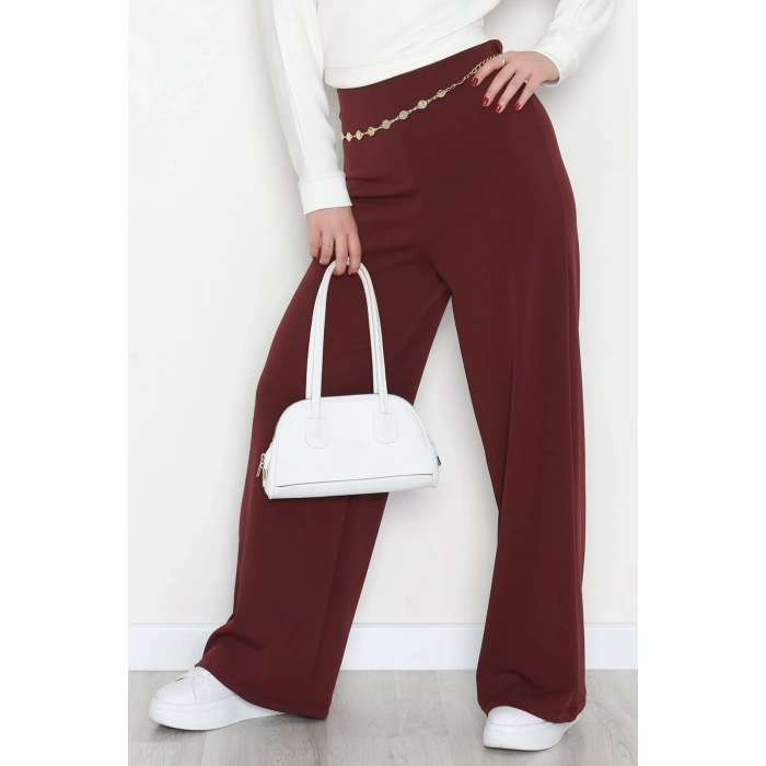 Full Likra İthal Krep Yandan Fermuarlı Pantolon Bordo - 90161.1837.