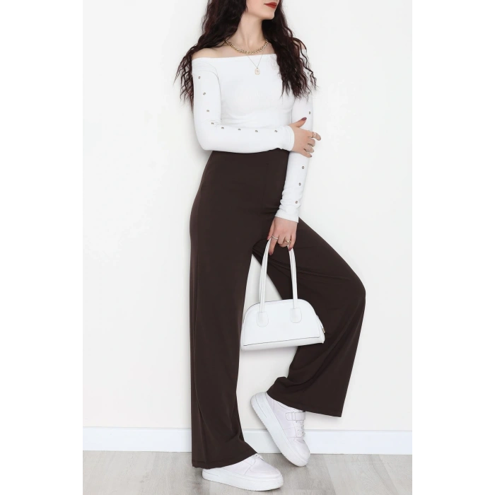 Full Likra İthal Krep Yandan Fermuarlı Pantolon Kahve - 90161.1837.