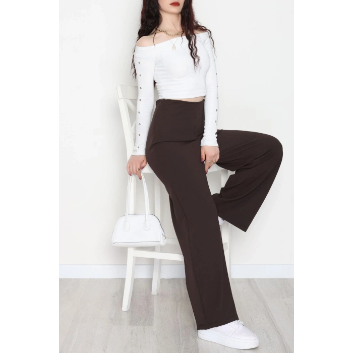 Full Likra İthal Krep Yandan Fermuarlı Pantolon Kahve - 90161.1837.