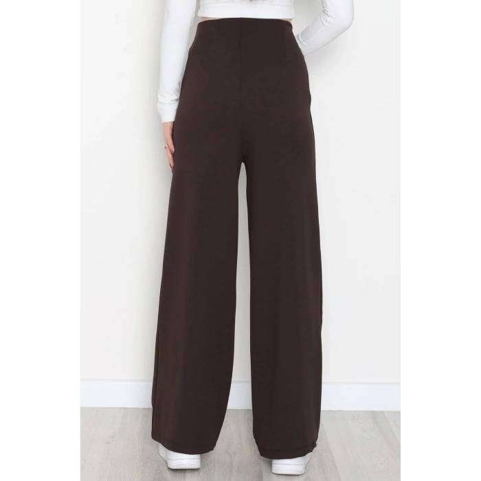 Full Likra İthal Krep Yandan Fermuarlı Pantolon Kahve - 90161.1837.
