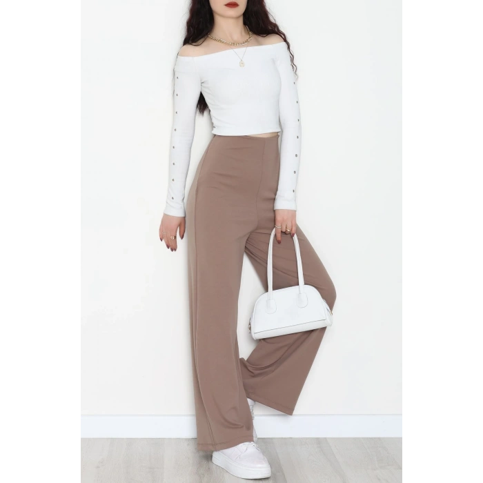 Full Likra İthal Krep Yandan Fermuarlı Pantolon Vizon - 90161.1837.