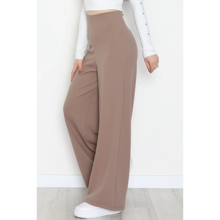 Full Likra İthal Krep Yandan Fermuarlı Pantolon Vizon - 90161.1837.