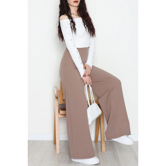 Full Likra İthal Krep Yandan Fermuarlı Pantolon Vizon - 90161.1837.