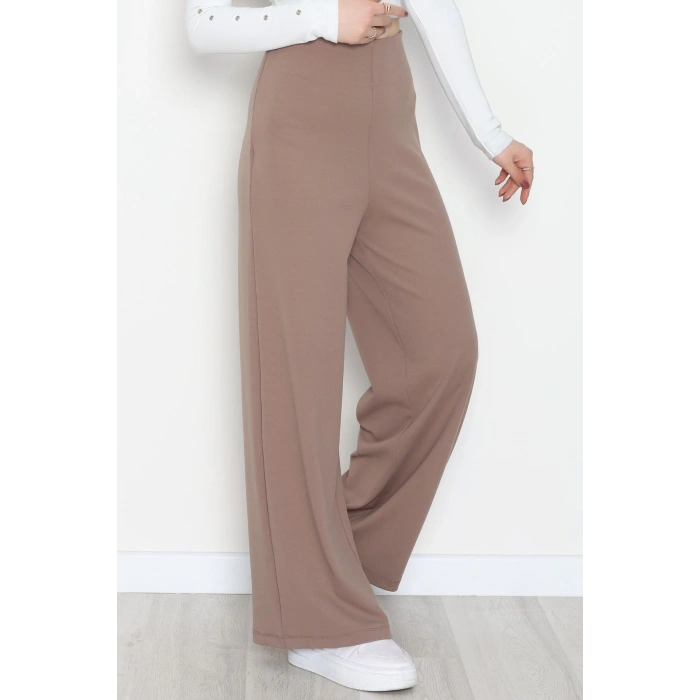 Full Likra İthal Krep Yandan Fermuarlı Pantolon Vizon - 90161.1837.