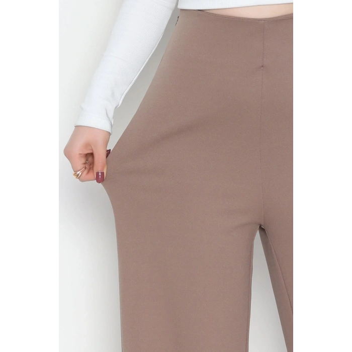 Full Likra İthal Krep Yandan Fermuarlı Pantolon Vizon - 90161.1837.