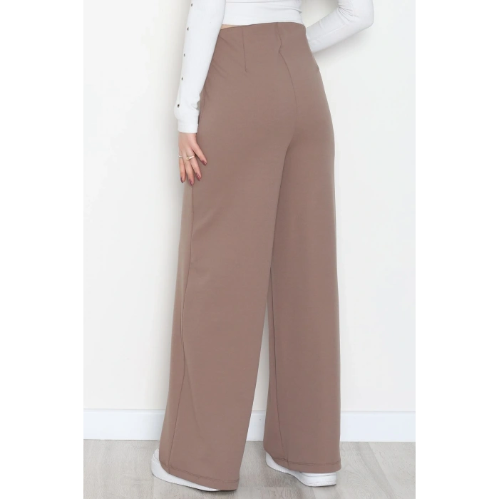 Full Likra İthal Krep Yandan Fermuarlı Pantolon Vizon - 90161.1837.