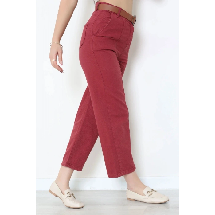 Gabardin Kemerli Havuç Pantolon Bordo - 7770.1437.