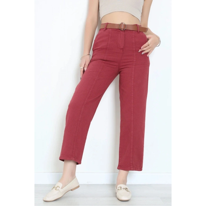 Gabardin Kemerli Havuç Pantolon Bordo - 7770.1437.