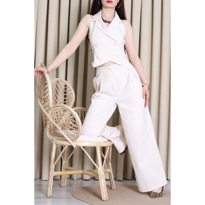 Gabardin Yelekli Takım Krem - 71341.1437.