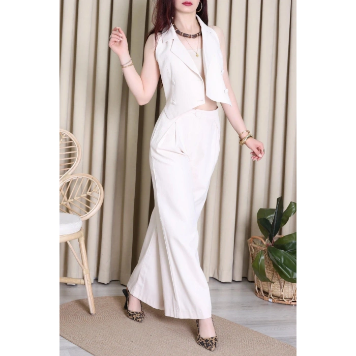 Gabardin Yelekli Takım Krem - 71341.1437.
