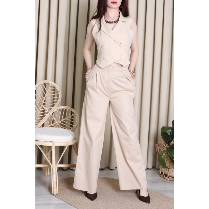 Gabardin Yelekli Takım Vizon - 71341.1437.