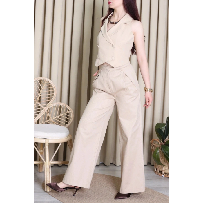 Gabardin Yelekli Takım Vizon - 71341.1437.