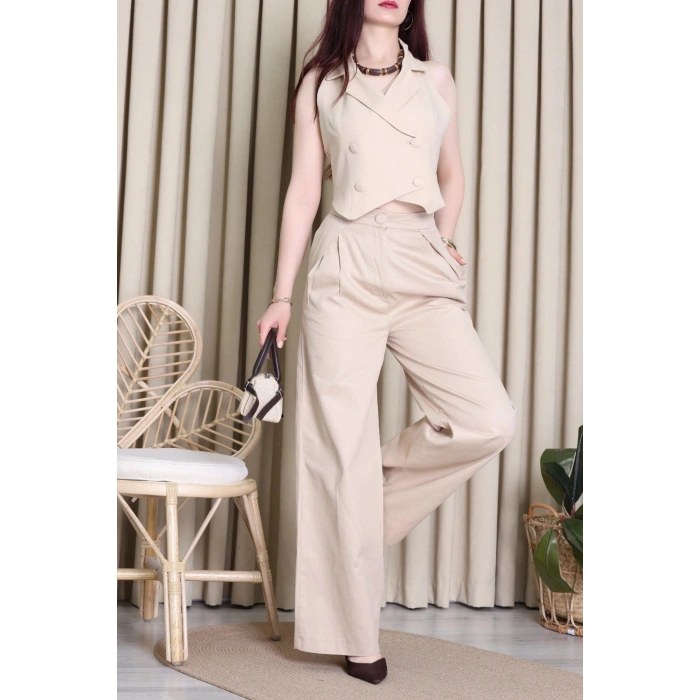 Gabardin Yelekli Takım Vizon - 71341.1437.
