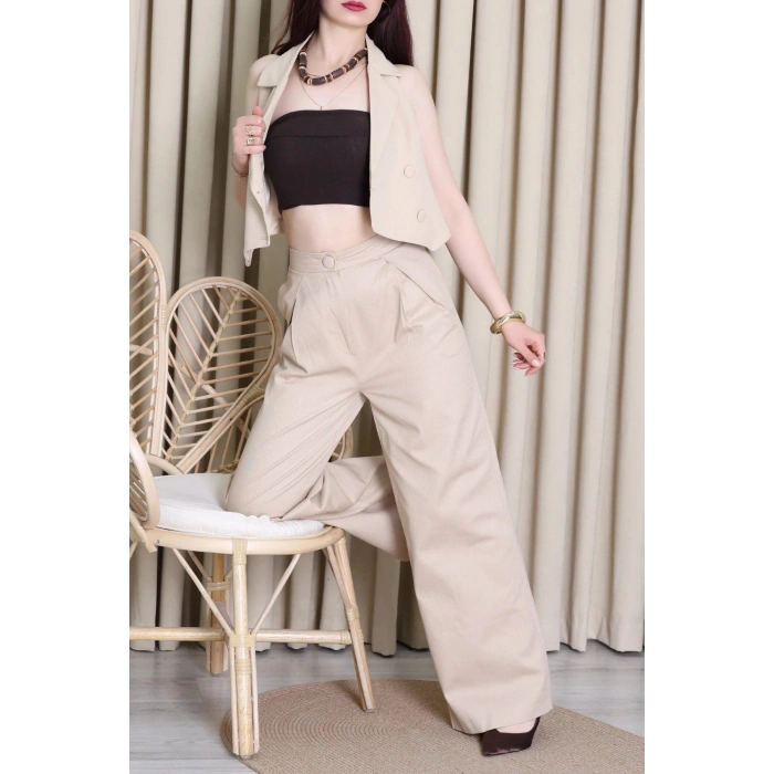 Gabardin Yelekli Takım Vizon - 71341.1437.