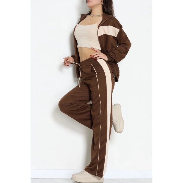 Garnili Fermuarlı 2 İplik Eşofman Takımı Kahvebej - 50790.1857.