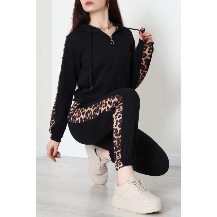 Garnili Fermuarlı 2 İplik Eşofman Takımı Siyah - 50789.1857.