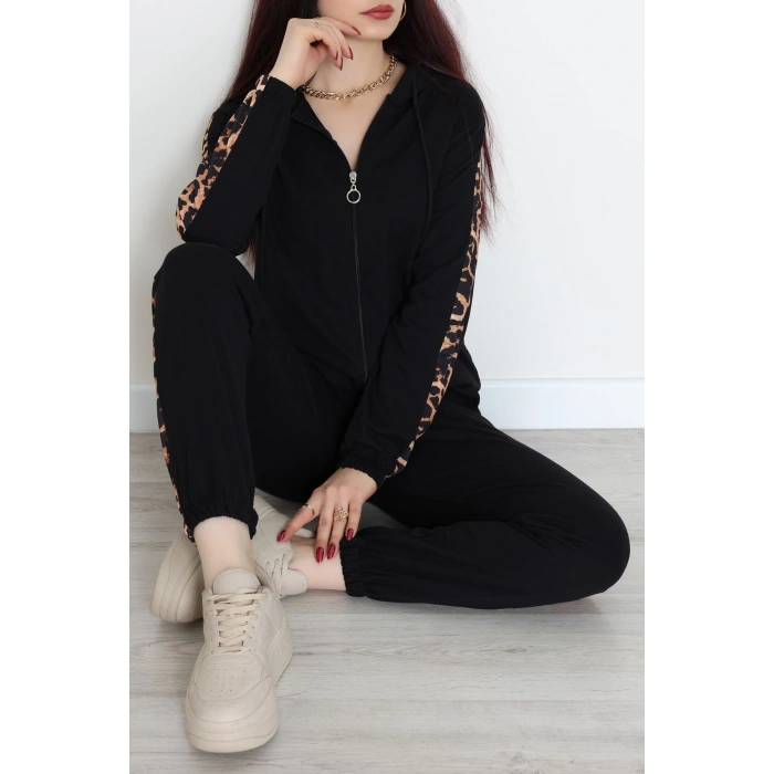 Garnili Fermuarlı 2 İplik Eşofman Takımı Siyah - 50789.1857.