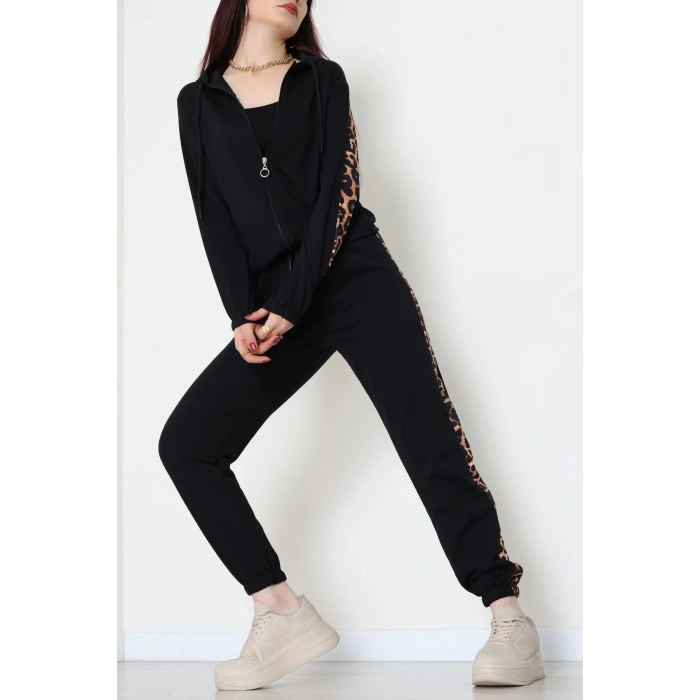 Garnili Fermuarlı 2 İplik Eşofman Takımı Siyah - 50789.1857.