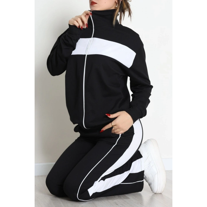 Garnili Fermuarlı 2 İplik Eşofman Takımı Siyahbeyaz - 50790.1857.