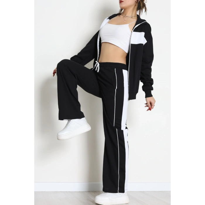 Garnili Fermuarlı 2 İplik Eşofman Takımı Siyahbeyaz - 50790.1857.