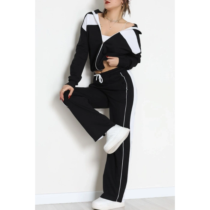 Garnili Fermuarlı 2 İplik Eşofman Takımı Siyahbeyaz - 50790.1857.