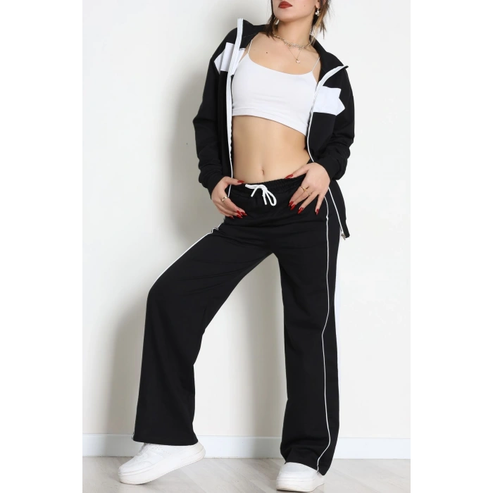 Garnili Fermuarlı 2 İplik Eşofman Takımı Siyahbeyaz - 50790.1857.