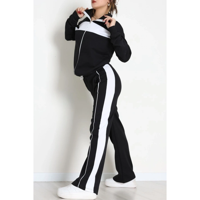 Garnili Fermuarlı 2 İplik Eşofman Takımı Siyahbeyaz - 50790.1857.