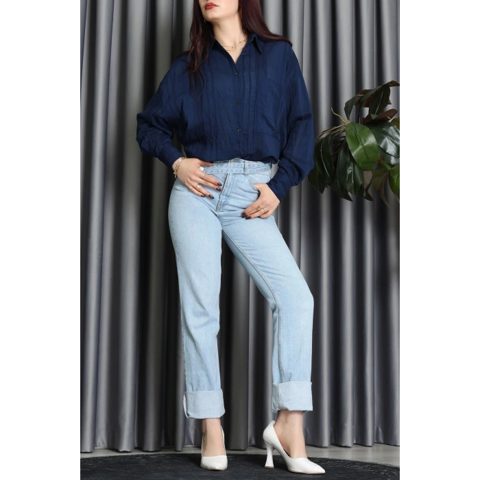 Geniş Çizgili Buklet Oversize Gömlek Laci - 70995.1934.