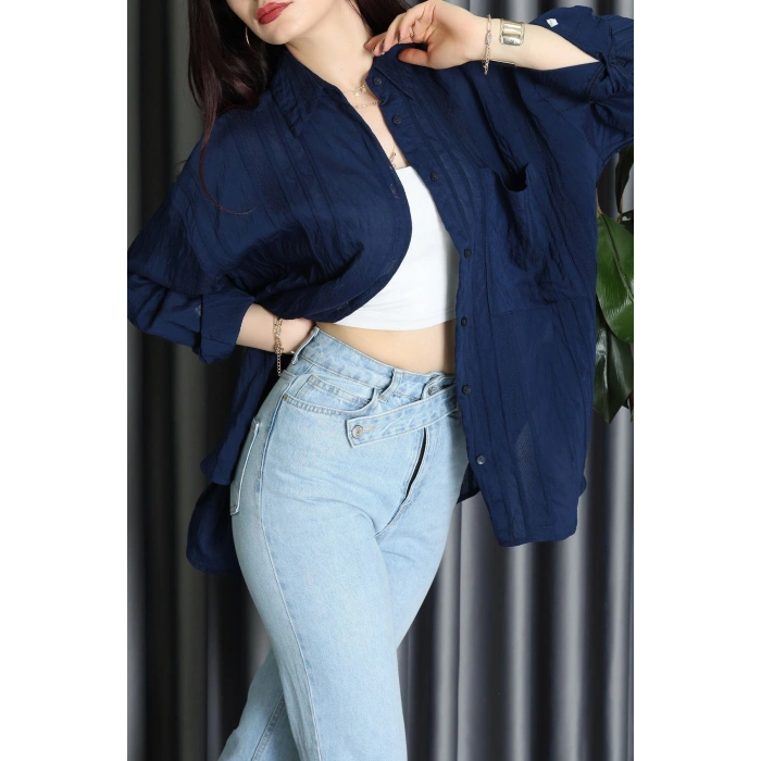 Geniş Çizgili Buklet Oversize Gömlek Laci - 70995.1934.