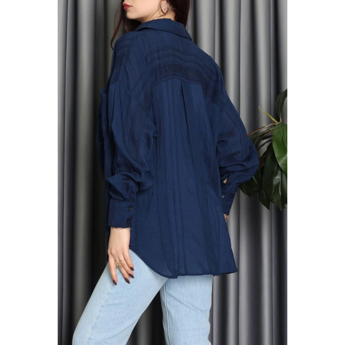Geniş Çizgili Buklet Oversize Gömlek Laci - 70995.1934.