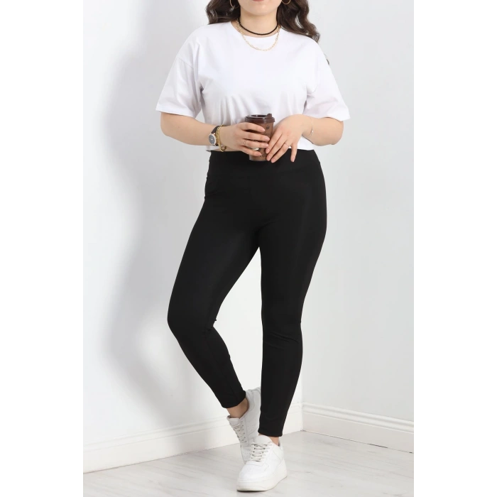 Geniş Kemer Büyük Beden Dalgıç Tayt Siyah - 50102.1098.