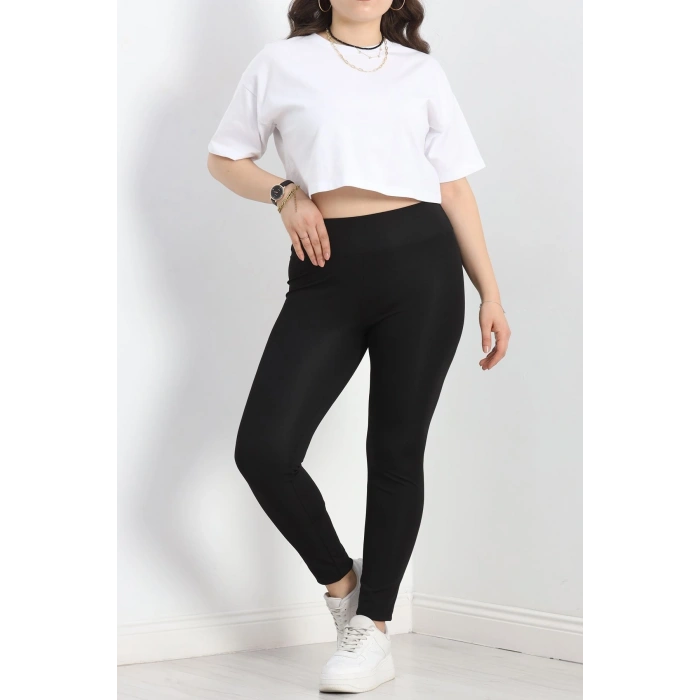 Geniş Kemer Büyük Beden Dalgıç Tayt Siyah - 50102.1098.