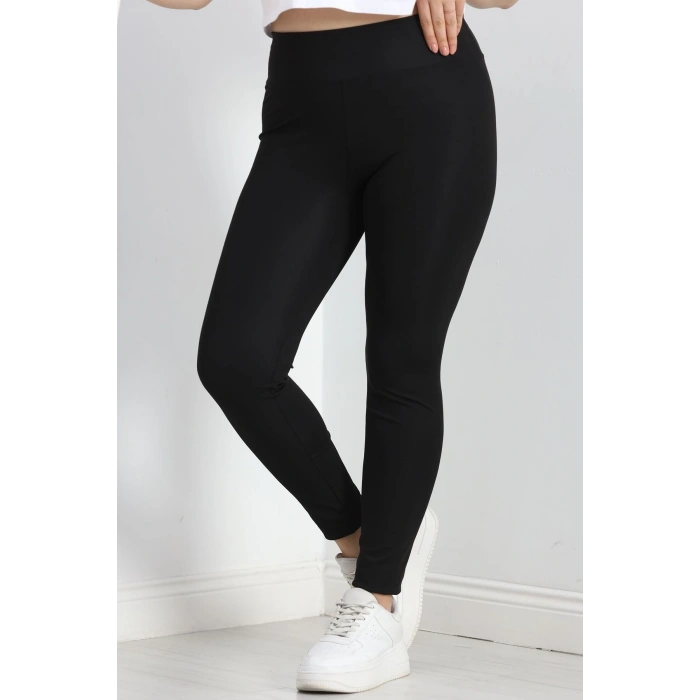 Geniş Kemer Büyük Beden Dalgıç Tayt Siyah - 50102.1098.