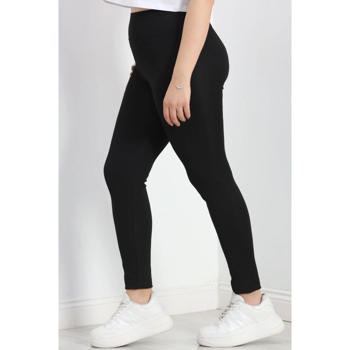 Geniş Kemer Büyük Beden Dalgıç Tayt Siyah - 50102.1098.