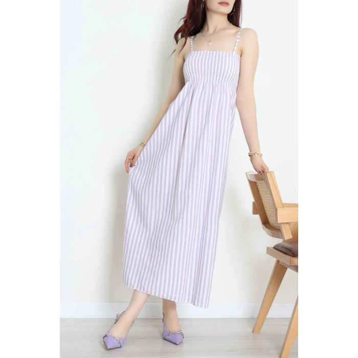 Gipeli Çizgili Elbise Lila - 41855.1723.
