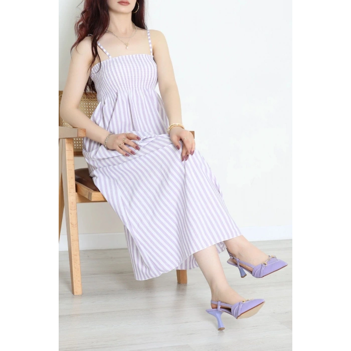 Gipeli Çizgili Elbise Lila - 41855.1723.