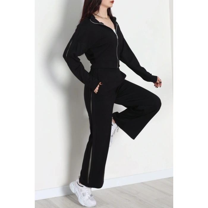 Gizli Şerit Modal Kumaş Takım Siyah - 4134.1247.