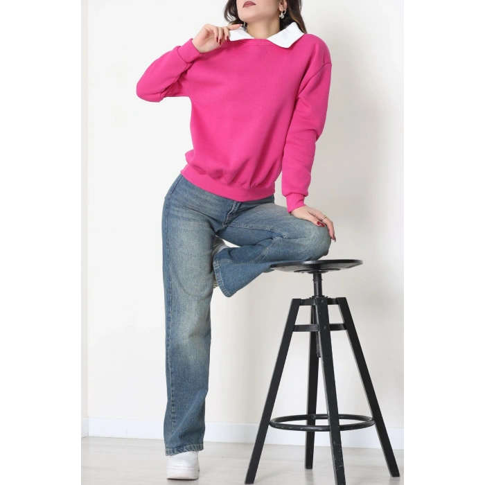 Gömlek Yaka 3 İplik Sweat Fuşya - 21985.200.