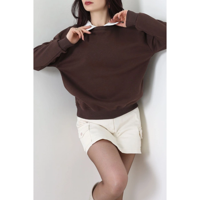 Gömlek Yaka 3 İplik Sweat Kahve - 21985.200.