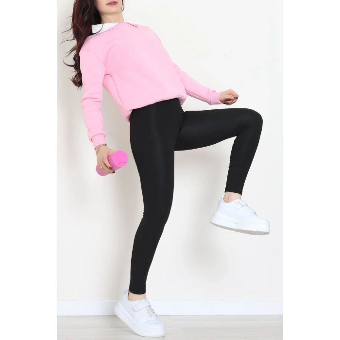 Gömlek Yaka 3 İplik Sweat Pembe - 21985.200.