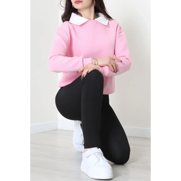 Gömlek Yaka 3 İplik Sweat Pembe - 21985.200.