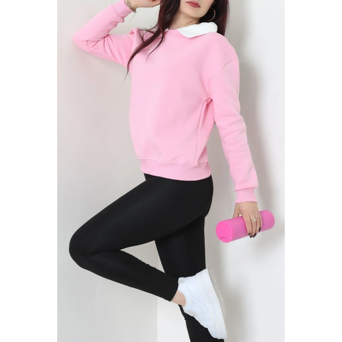 Gömlek Yaka 3 İplik Sweat Pembe - 21985.200.